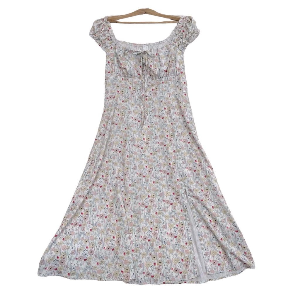SHEIN White Floral Dress Puff Sleeves - Size Large